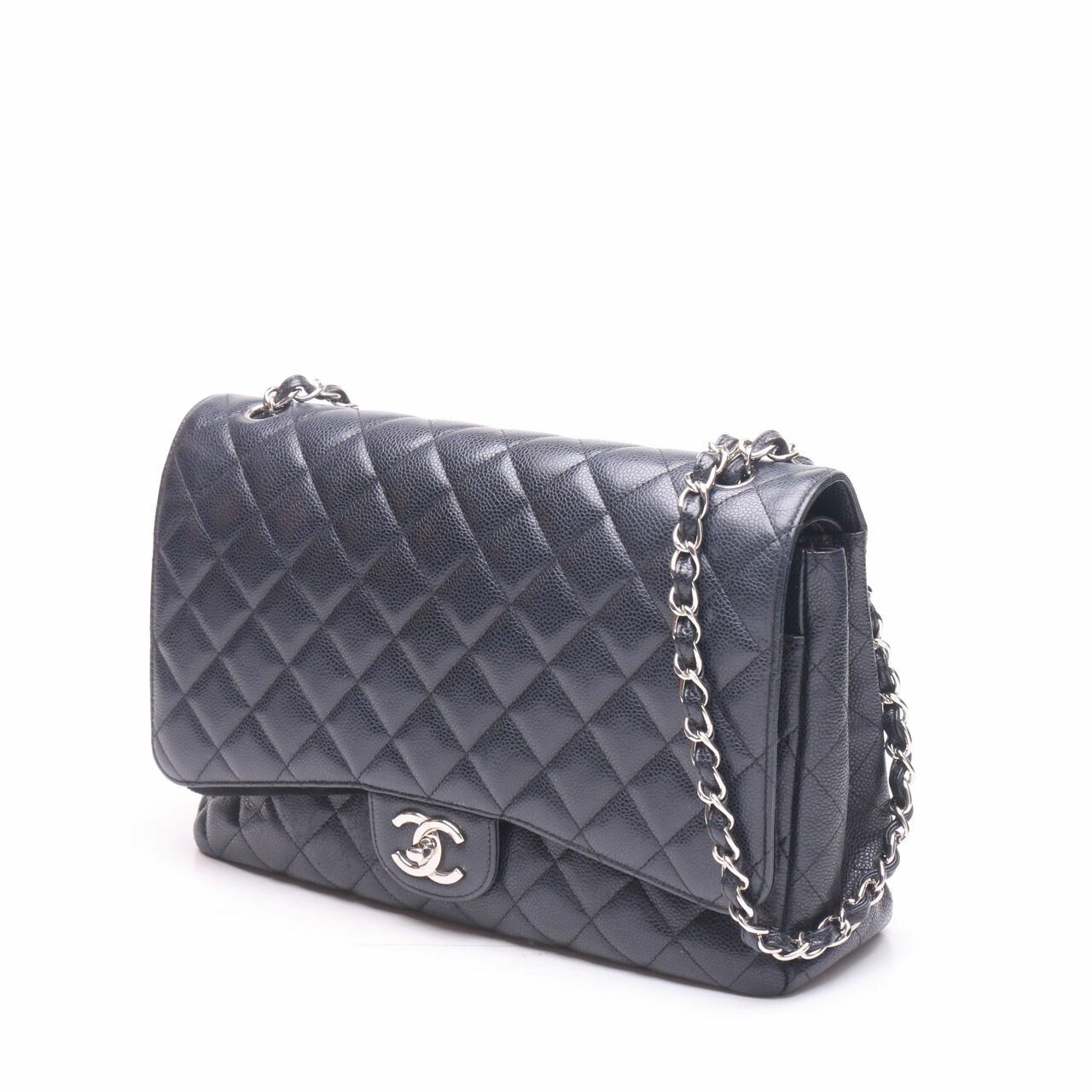  Chanel Black Double Flap Caviar Shoulder Bag 