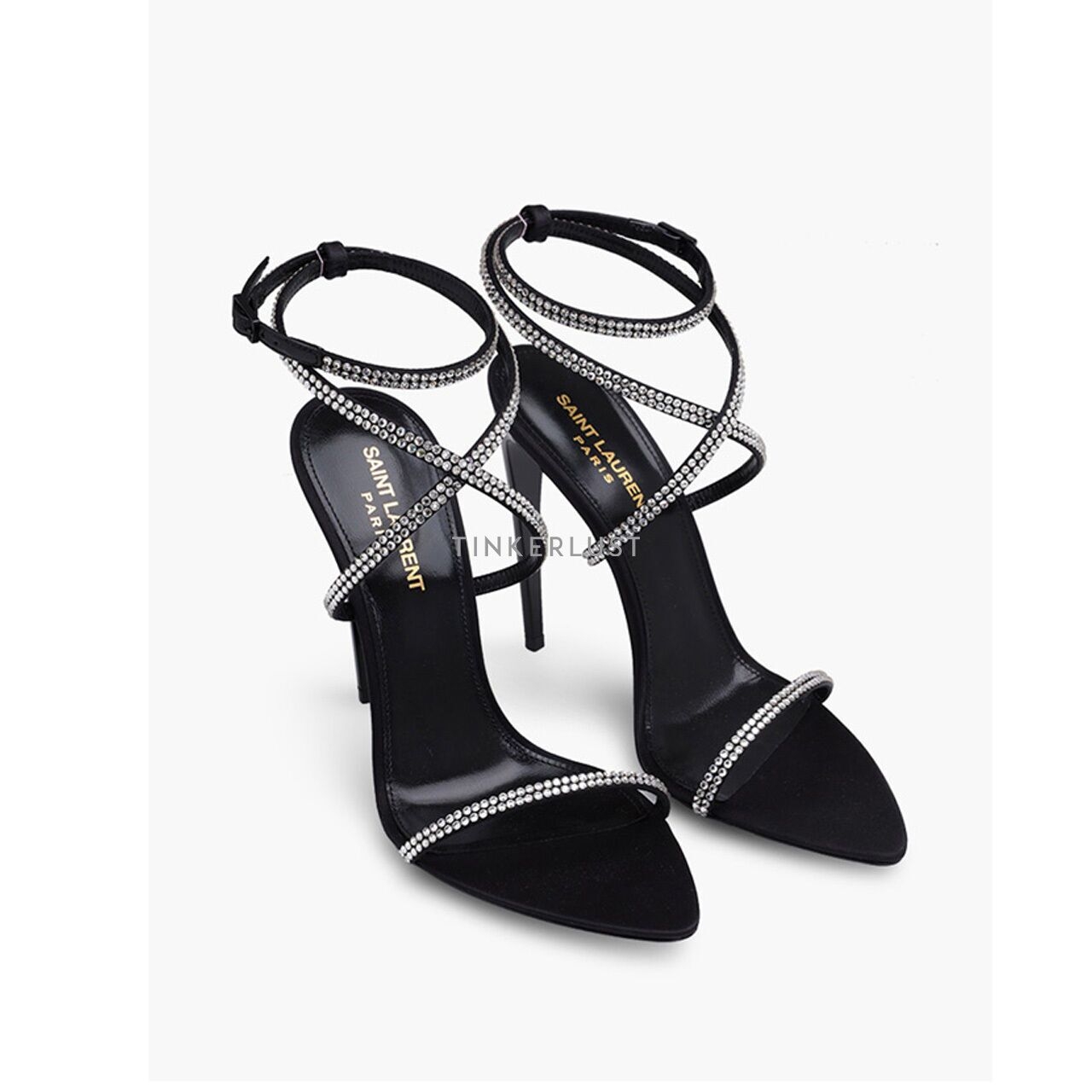 Saint Laurent Georgia Ankle-Strap Black Crepe Satin Heels