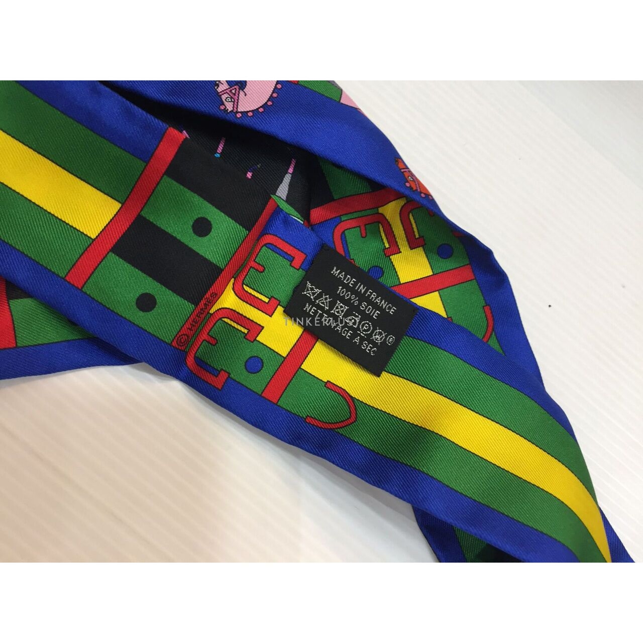 Hermes Twilly Fringe Silk Blue/Green/Yellow Scarf