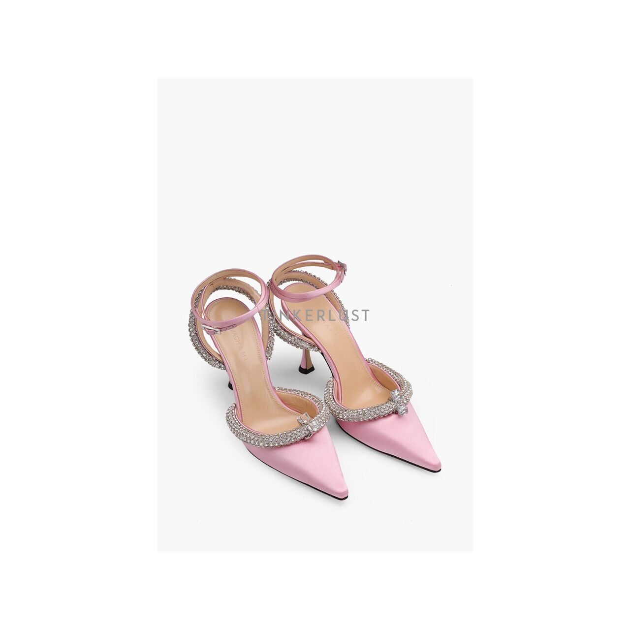 Mach & Mach Georgia Crystal Trimmed Ankle-Strap 100mm Pink Satin Heels