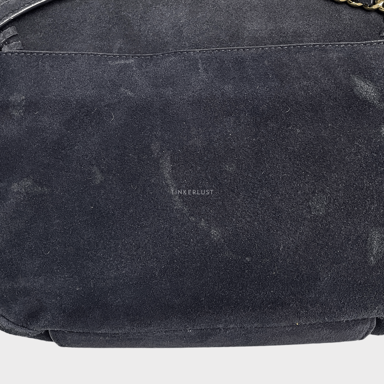 Tory Burch Marion Small Navy Suede Shoulder Bag