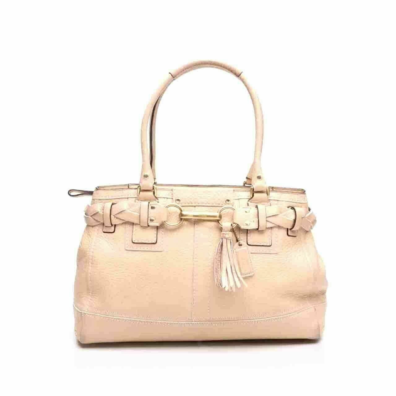 Coach Hamptons Pebbled Leather Carryall Beige Shoulder Bag