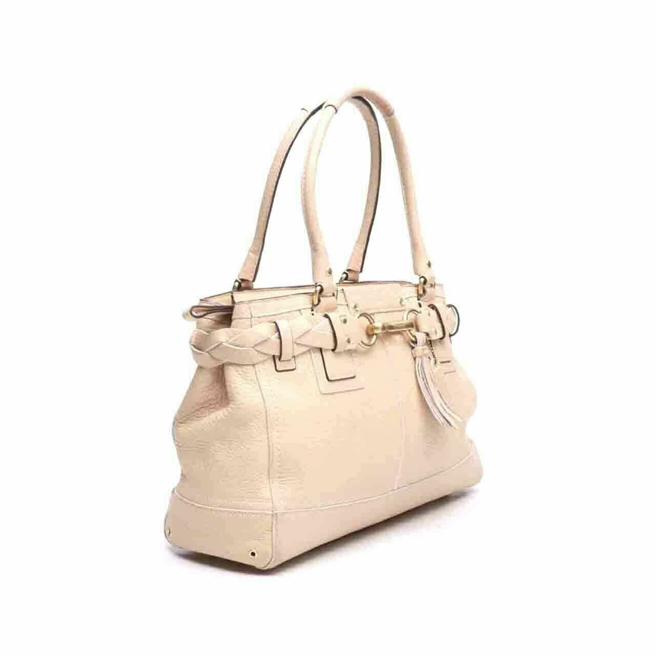 Coach Hamptons Pebbled Leather Carryall Beige Shoulder Bag