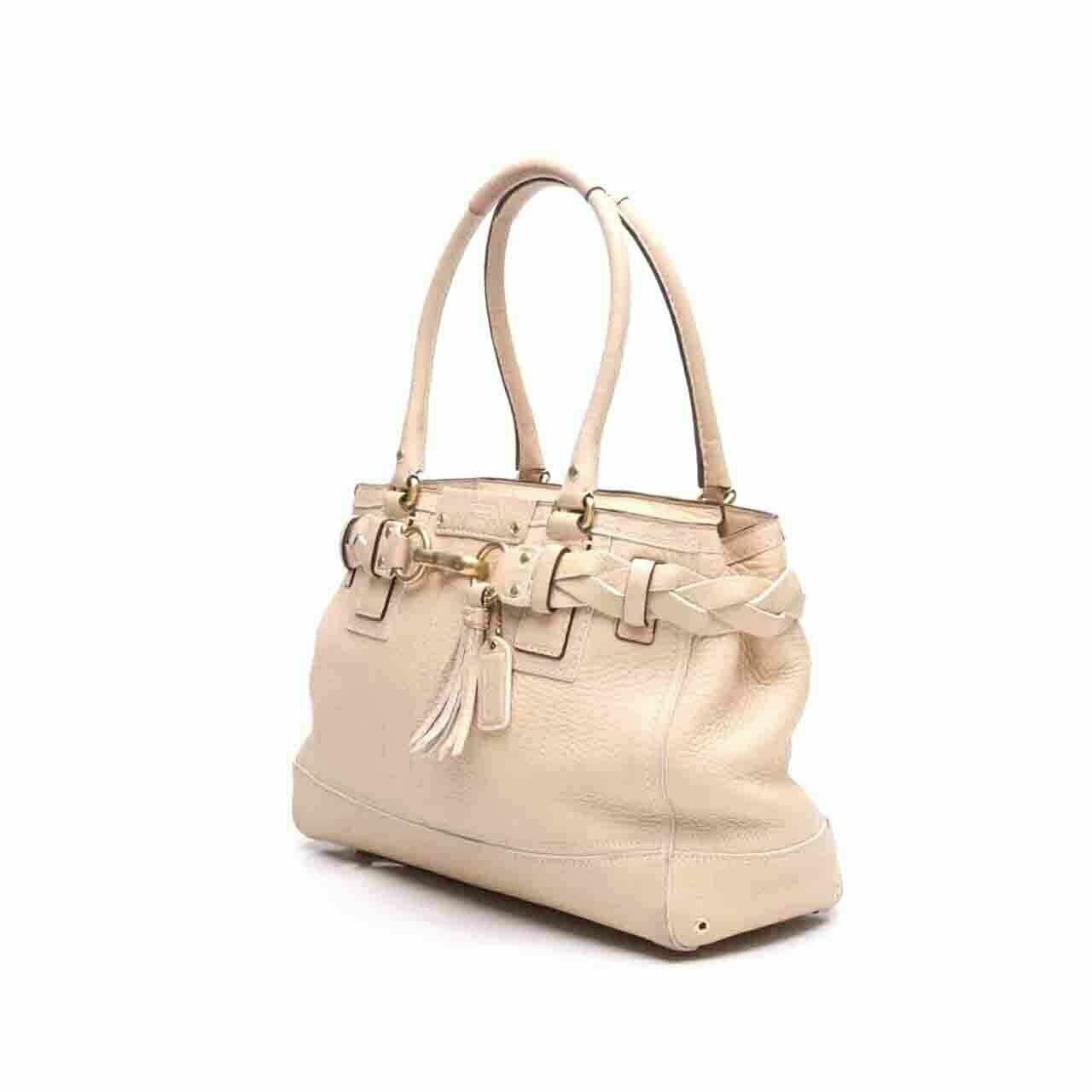 Coach Hamptons Pebbled Leather Carryall Beige Shoulder Bag