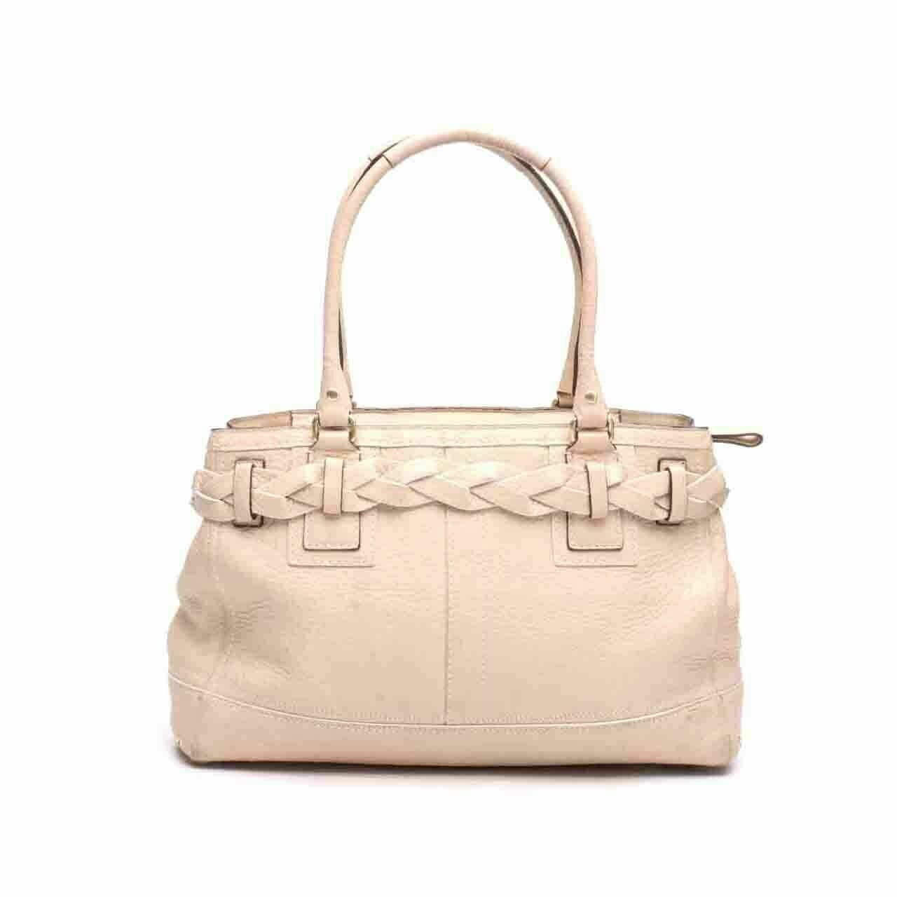 Coach Hamptons Pebbled Leather Carryall Beige Shoulder Bag