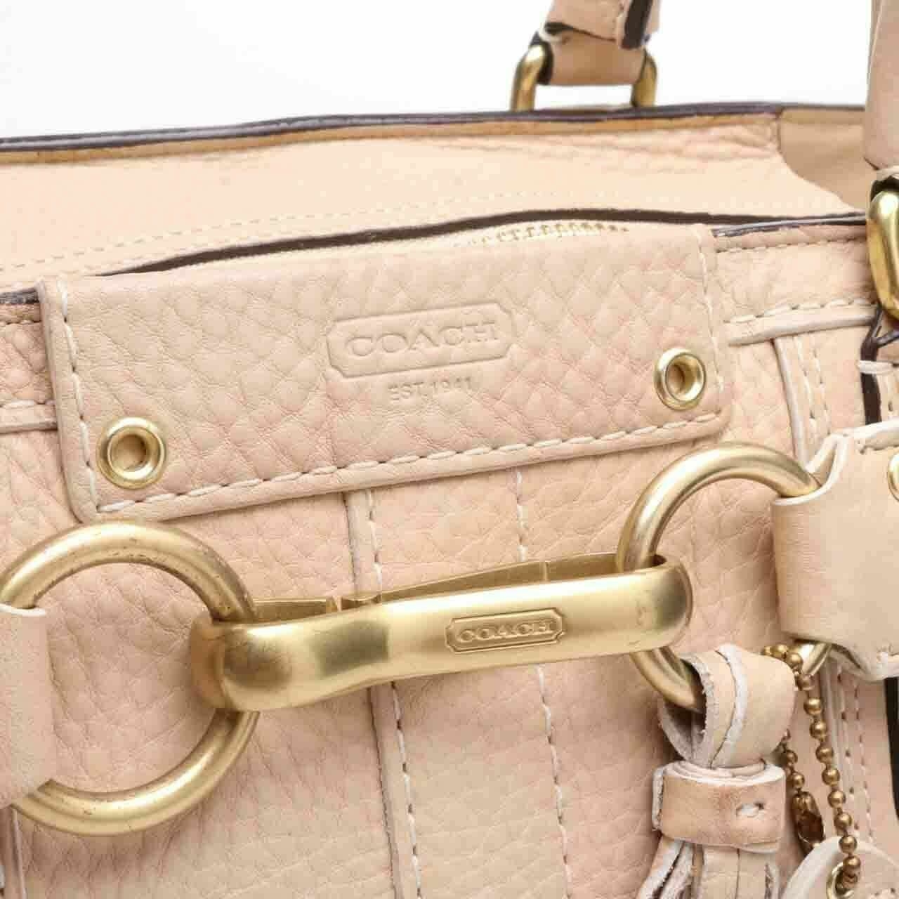 Coach Hamptons Pebbled Leather Carryall Beige Shoulder Bag