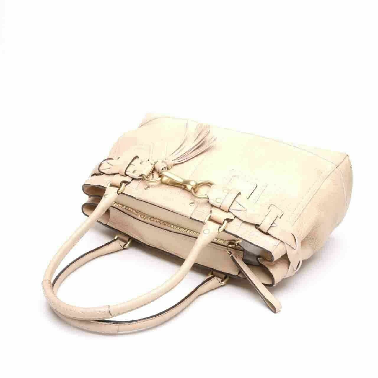 Coach Hamptons Pebbled Leather Carryall Beige Shoulder Bag