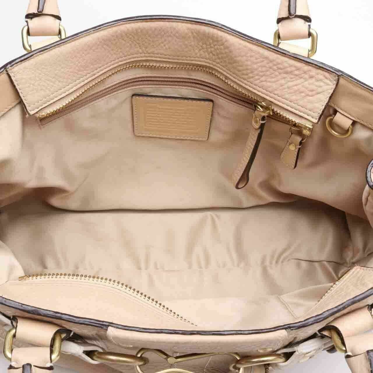 Coach Hamptons Pebbled Leather Carryall Beige Shoulder Bag