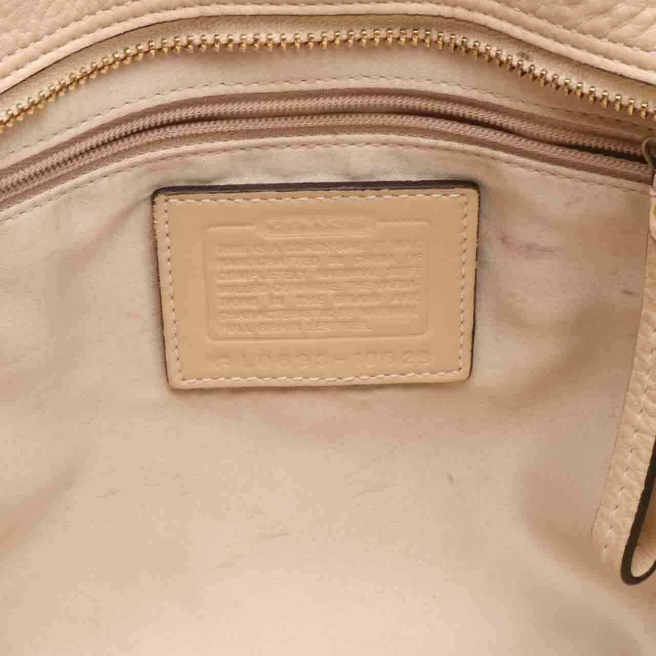 Coach Hamptons Pebbled Leather Carryall Beige Shoulder Bag