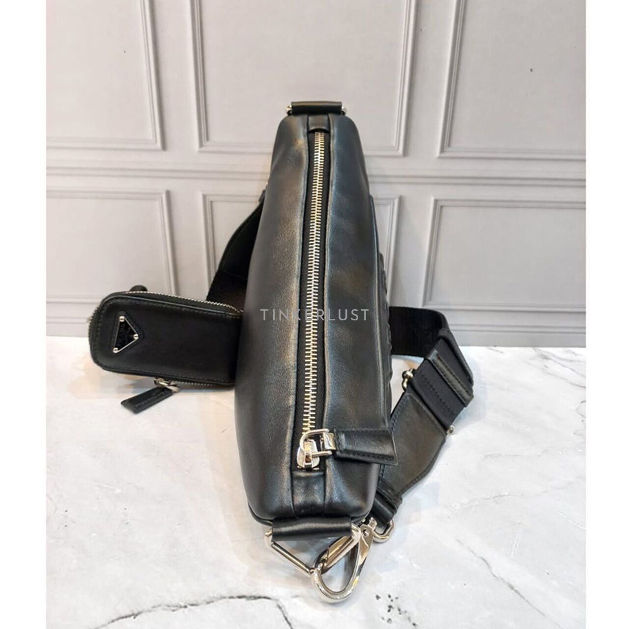 Prada Triangle Black Leather 2021 Sling Bag