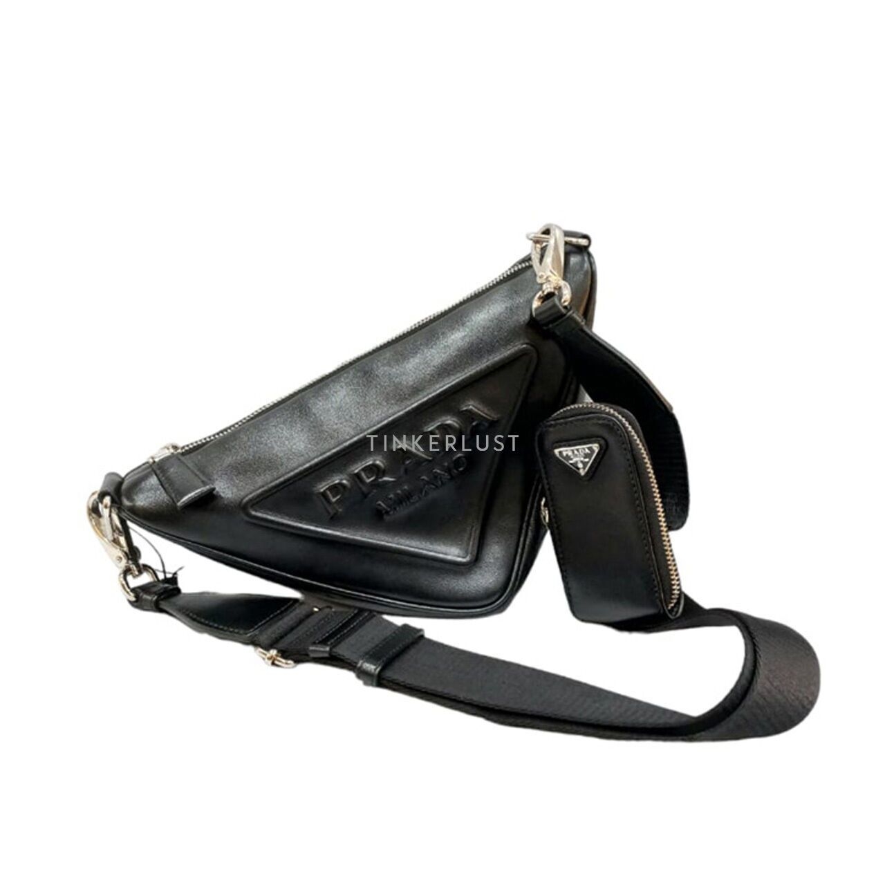 Prada Triangle Black Leather 2021 Sling Bag