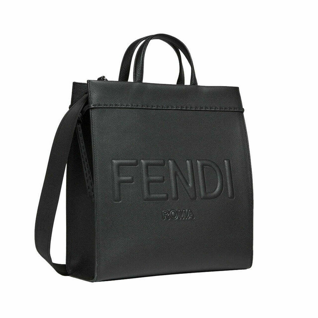 Fendi Medium Go To Shopper Bag Logo Embossed Black