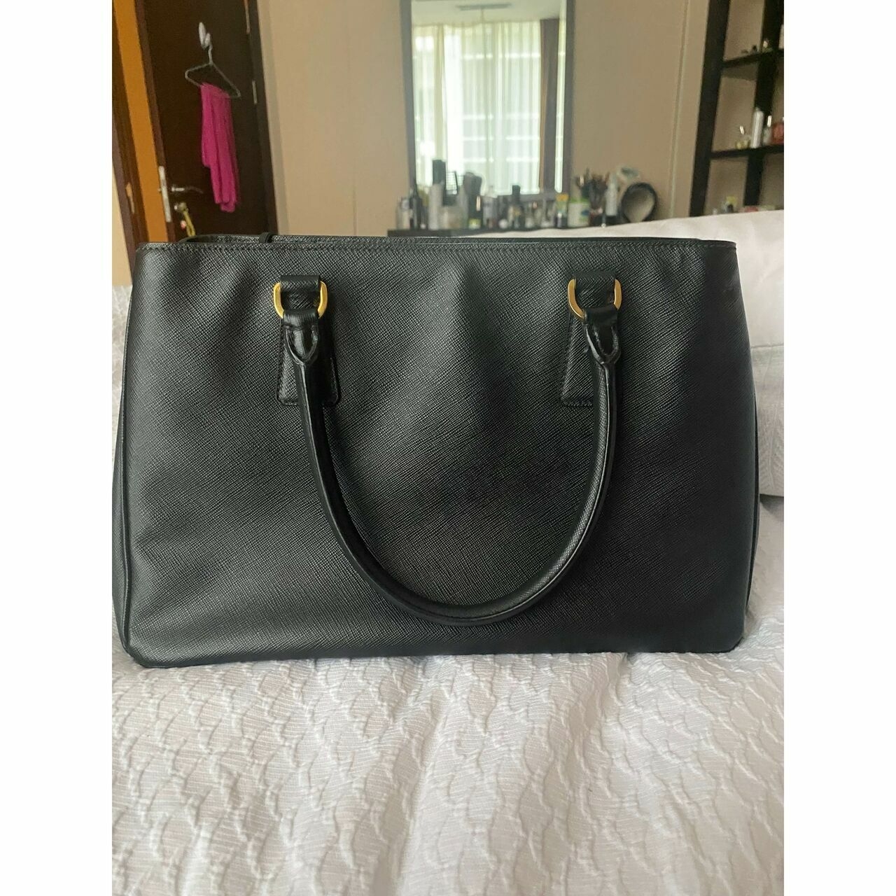 Prada Black Saffiano Zip Tote Bag