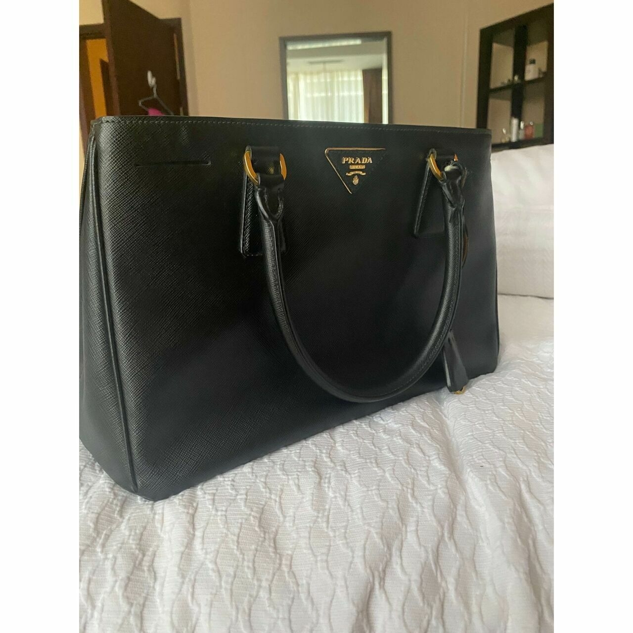 Prada Black Saffiano Zip Tote Bag