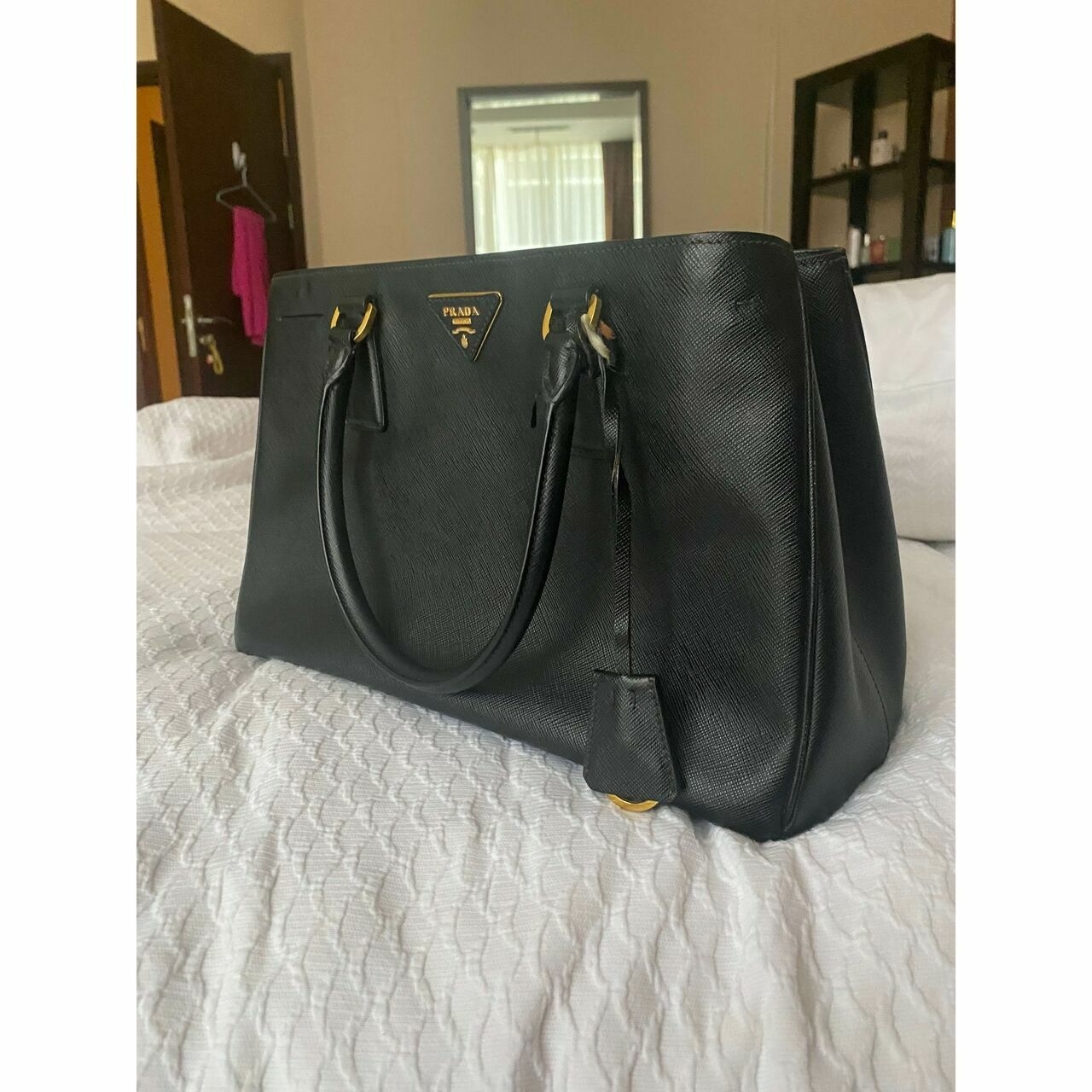 Prada Black Saffiano Zip Tote Bag