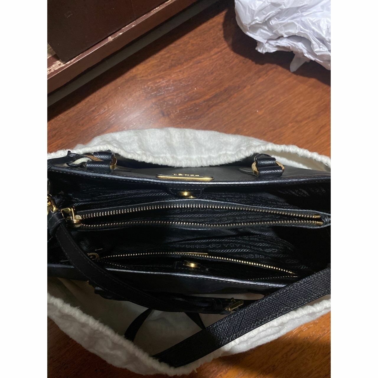 Prada Black Saffiano Zip Tote Bag