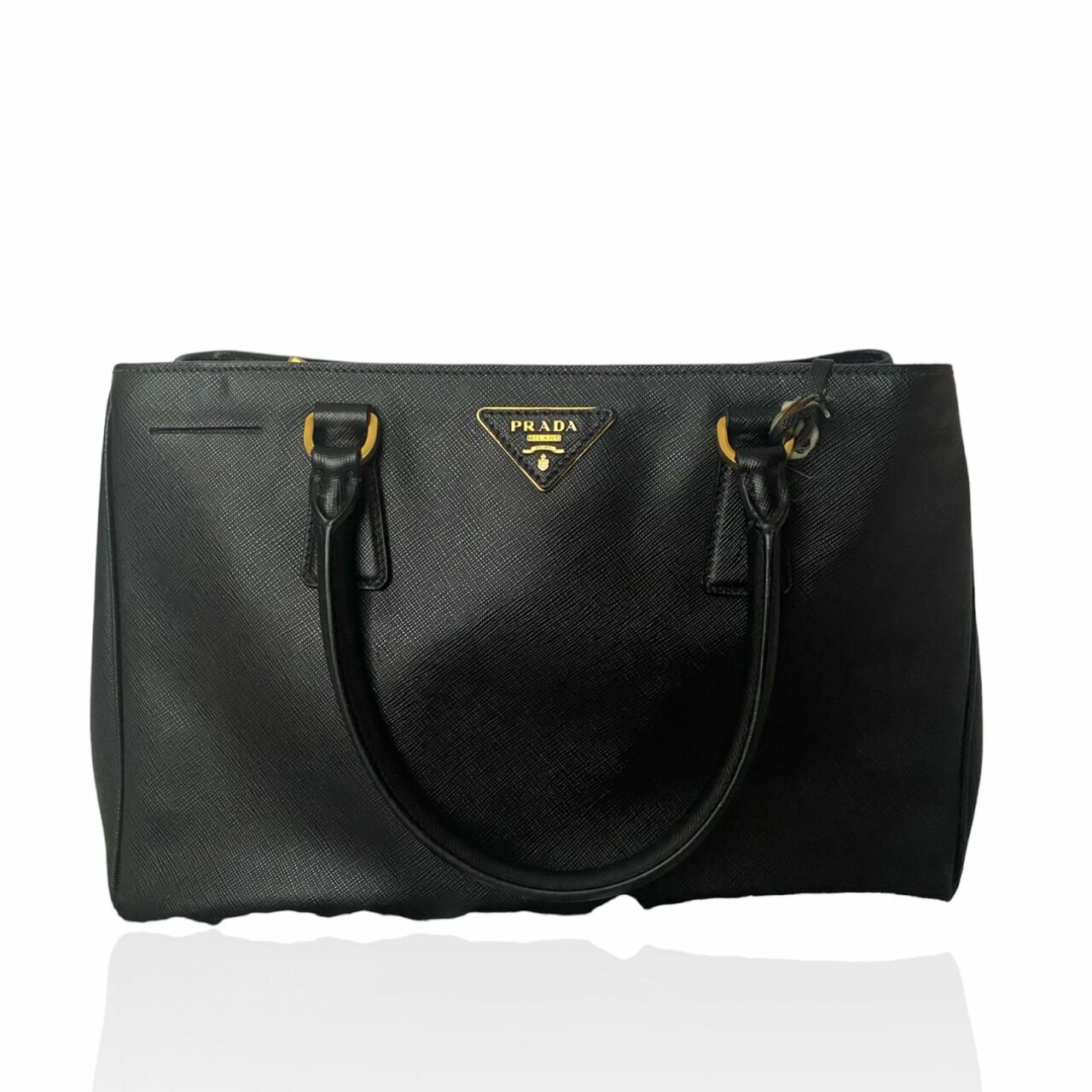 Prada Black Saffiano Zip Tote Bag