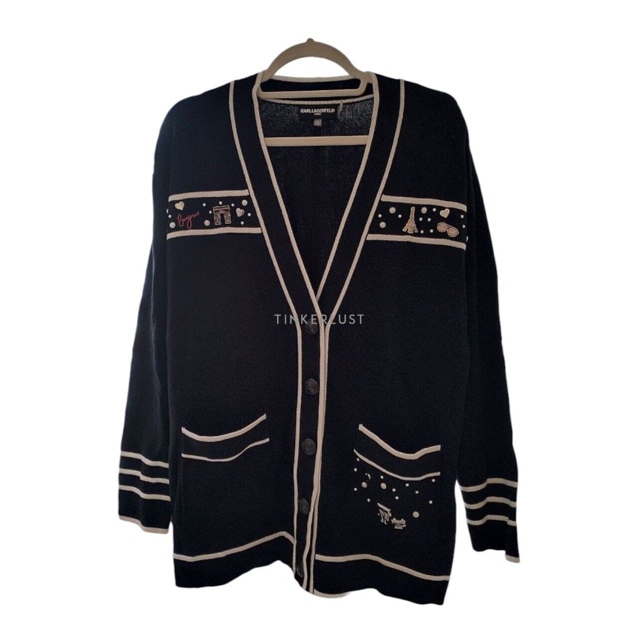 Karl Lagerfeld Bonjour in Black/White Cardigan