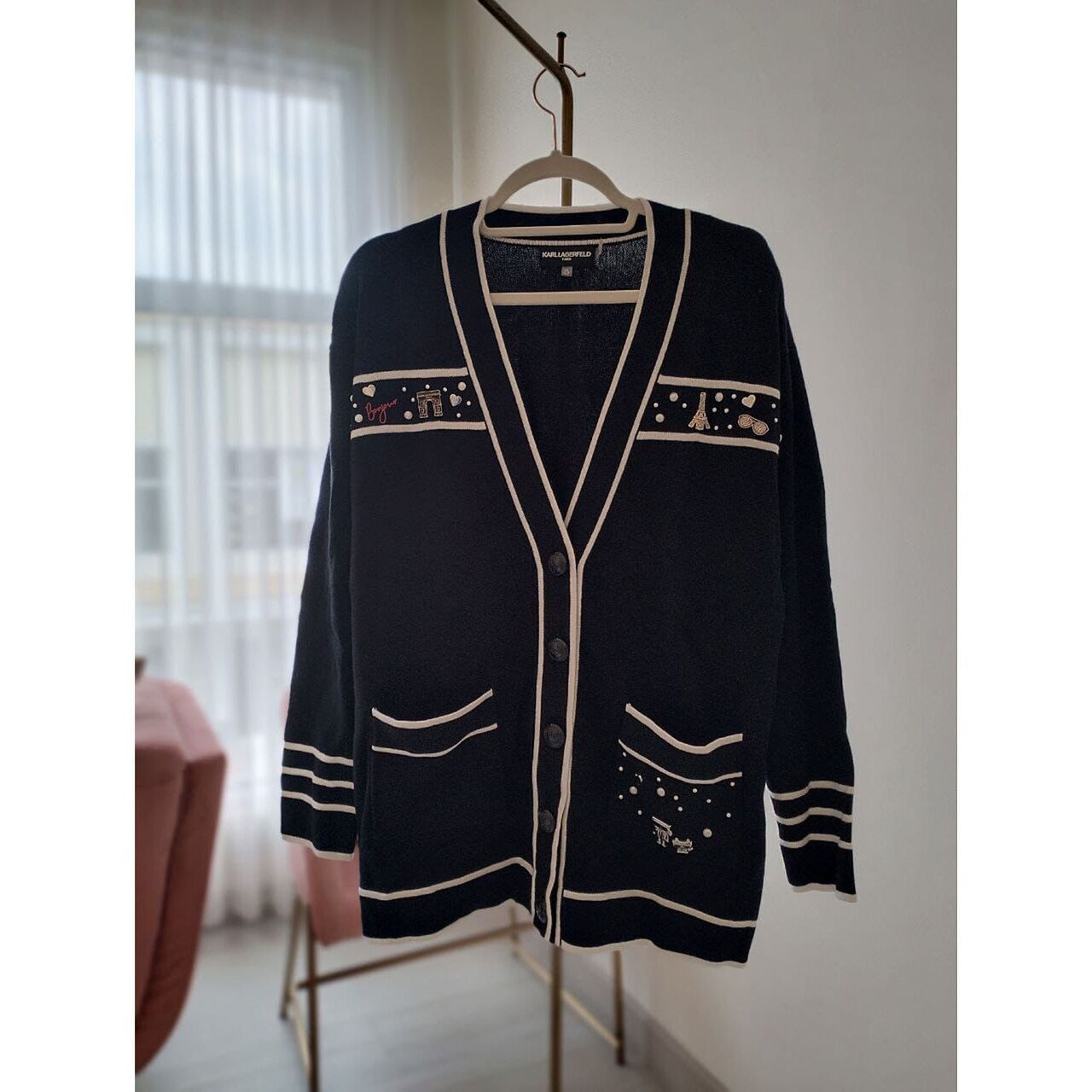 Karl Lagerfeld Bonjour in Black/White Cardigan