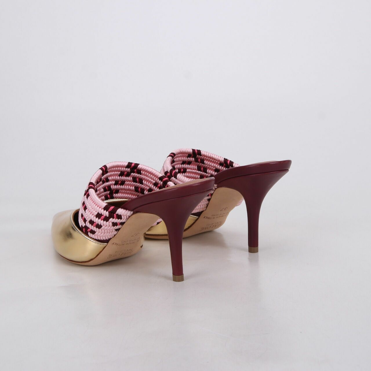 Malone Souliers Gold/Pink Leather and Strecth Band Maisie Mules Heels