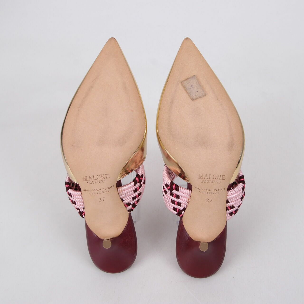 Malone Souliers Gold/Pink Leather and Strecth Band Maisie Mules Heels