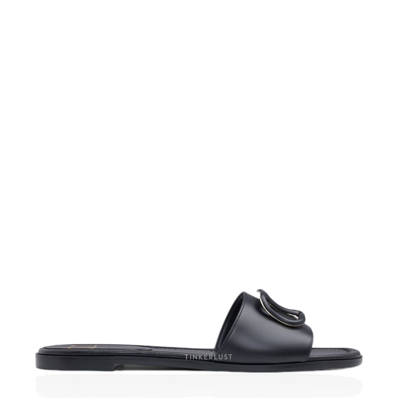 Valentino Garavani VLogo Signature Calf in All Black Slides Sandals