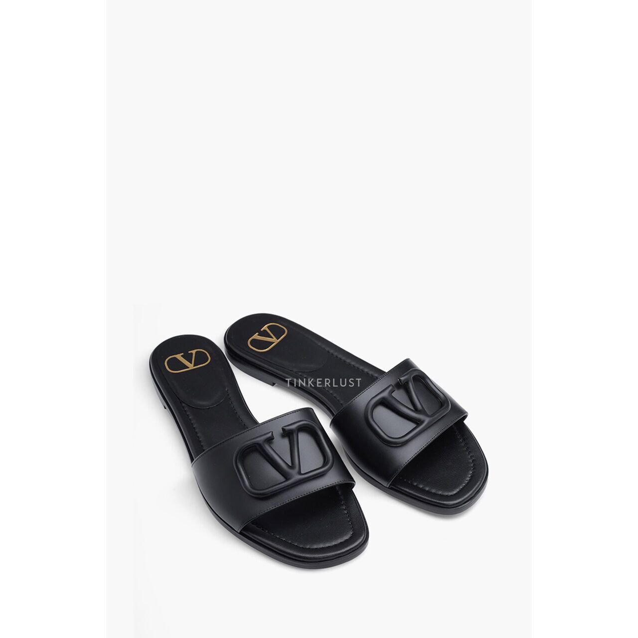 Valentino Garavani VLogo Signature Calf in All Black Slides Sandals