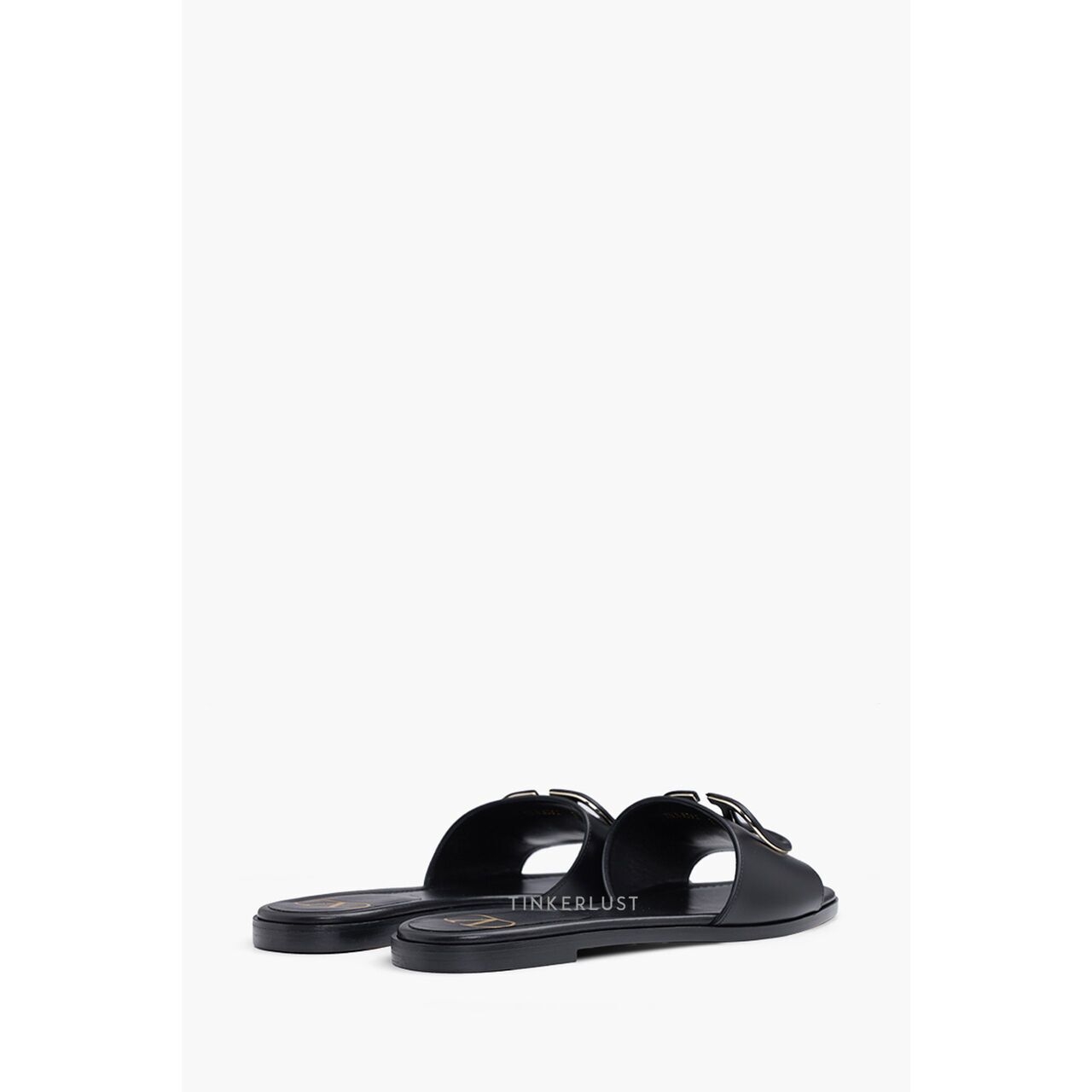 Valentino Garavani VLogo Signature Calf in All Black Slides Sandals