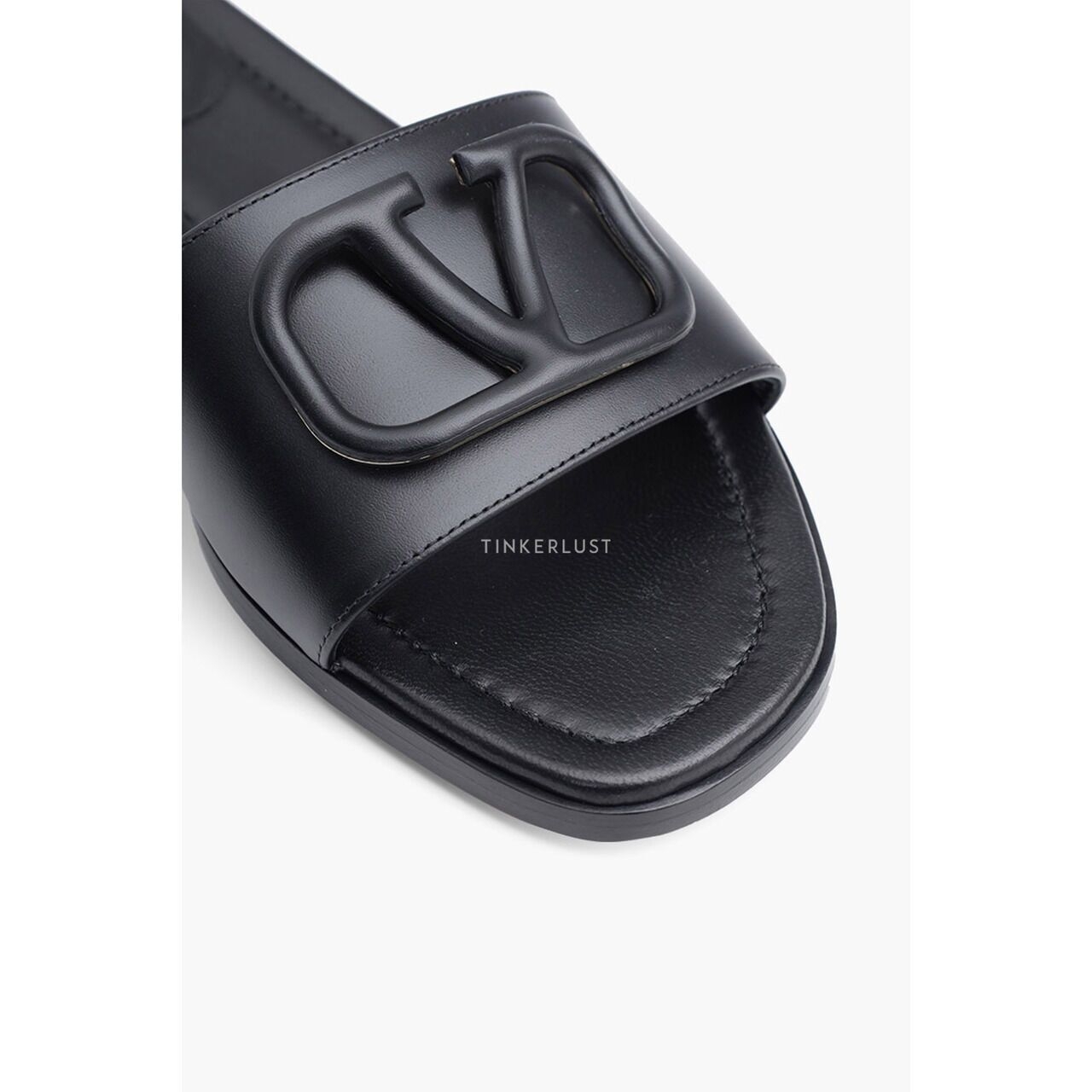 Valentino Garavani VLogo Signature Calf in All Black Slides Sandals