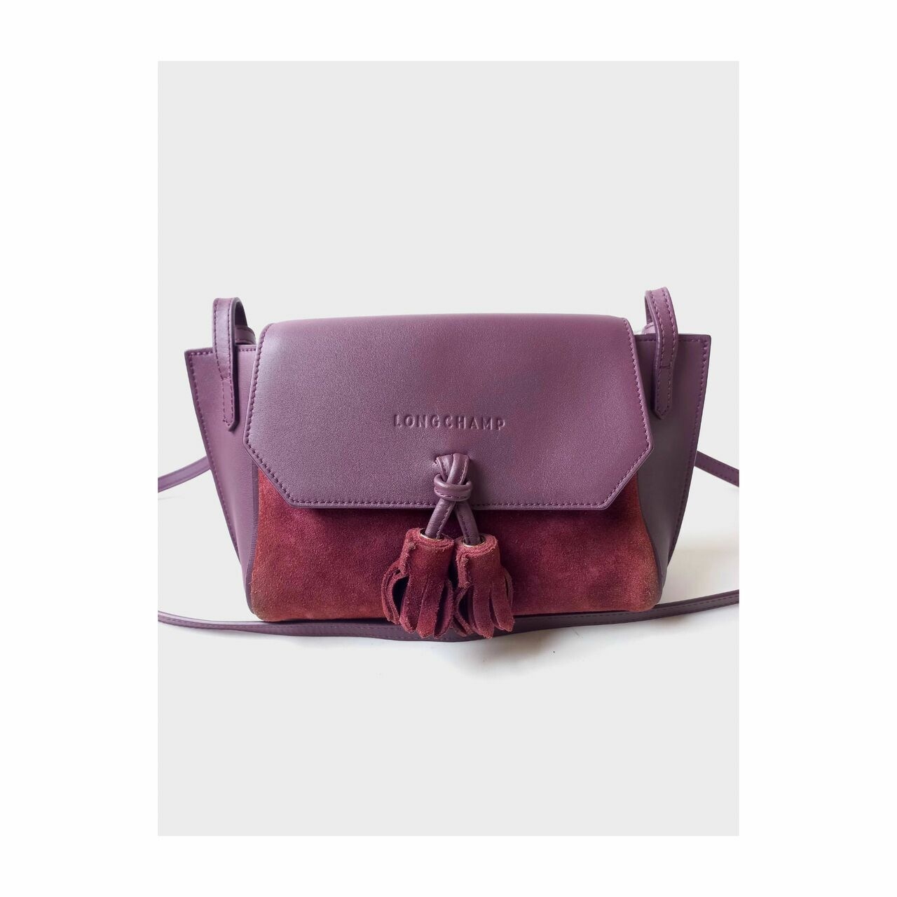 Longchamp Penelope Leather Crossbody Bag Maroon