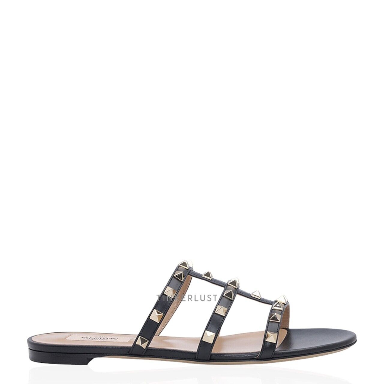 Valentino Rockstud Strappy Slides in Black Sandals