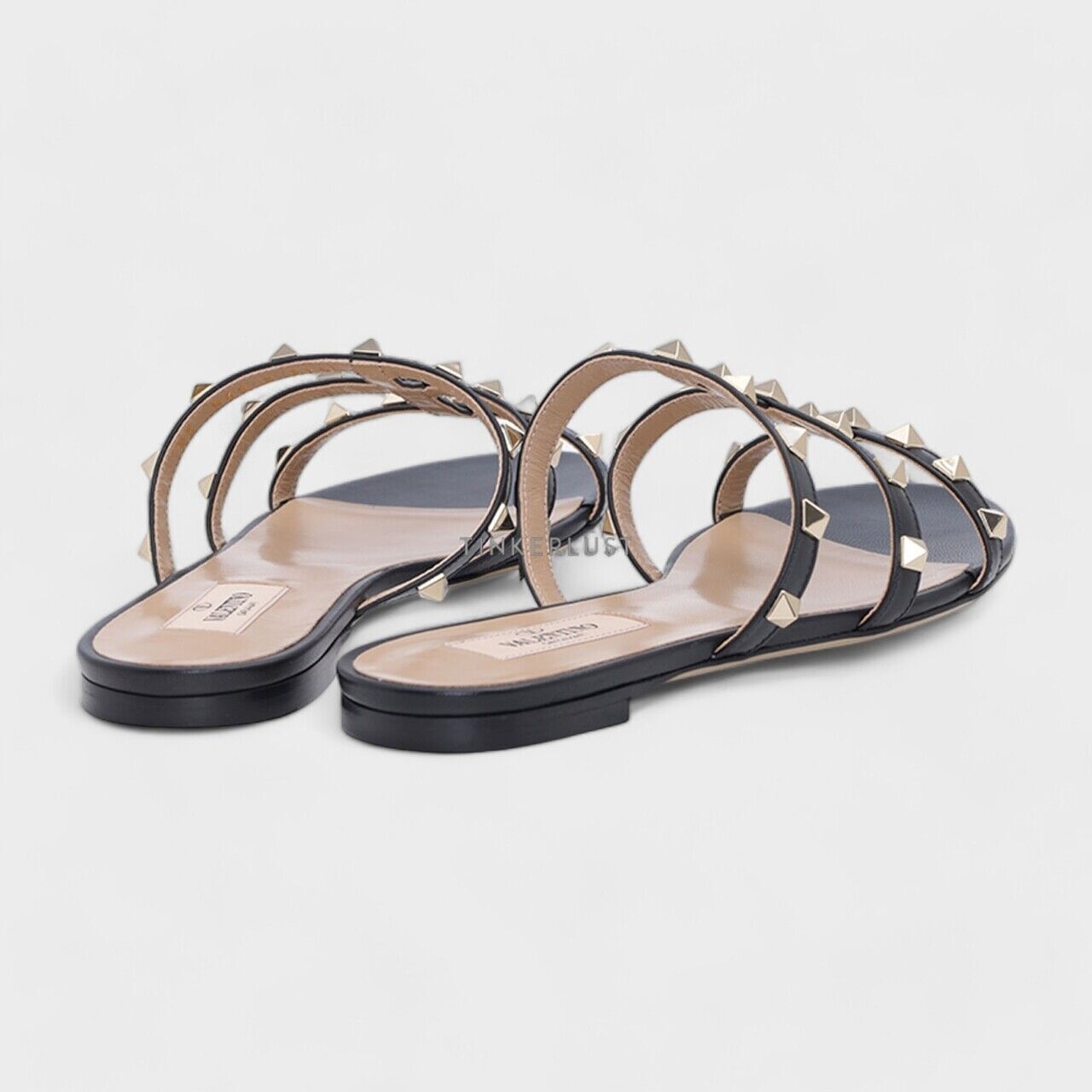 Valentino Rockstud Strappy Slides in Black Sandals