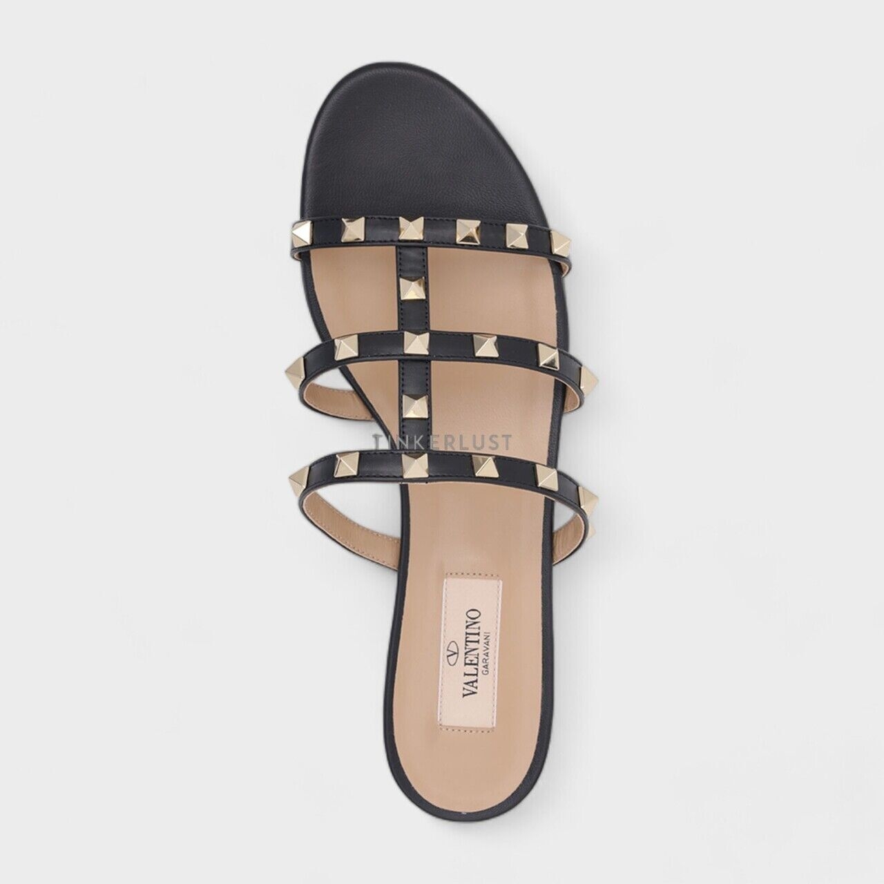 Valentino Rockstud Strappy Slides in Black Sandals