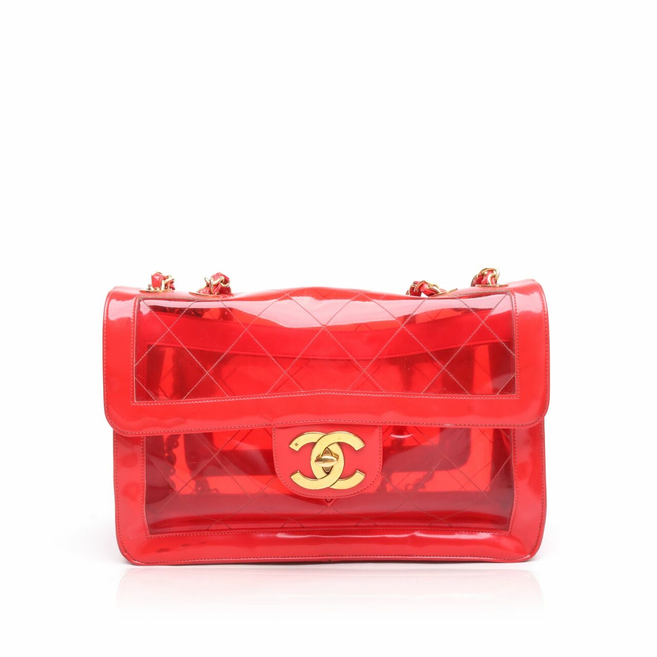 Chanel Vintage Flap PVC Transparent Red Shoulder Bag GHW