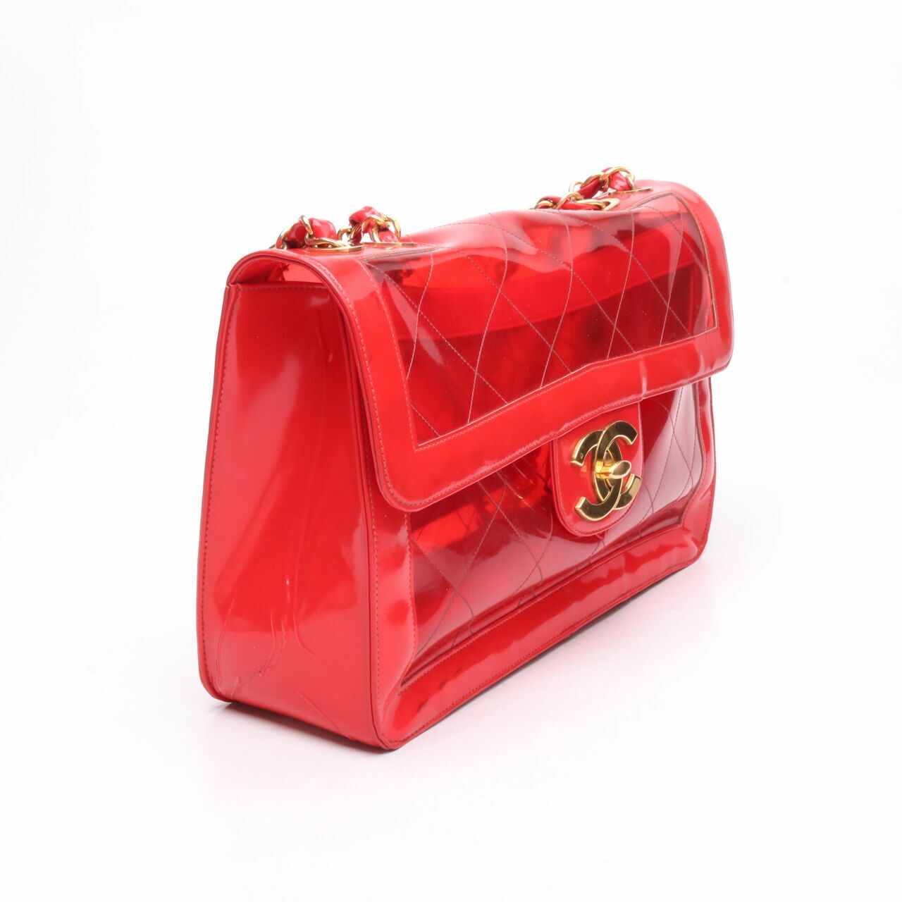 Chanel Vintage Flap PVC Transparent Red Shoulder Bag GHW