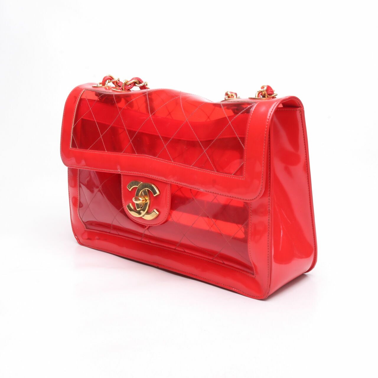 Chanel Vintage Flap PVC Transparent Red Shoulder Bag GHW