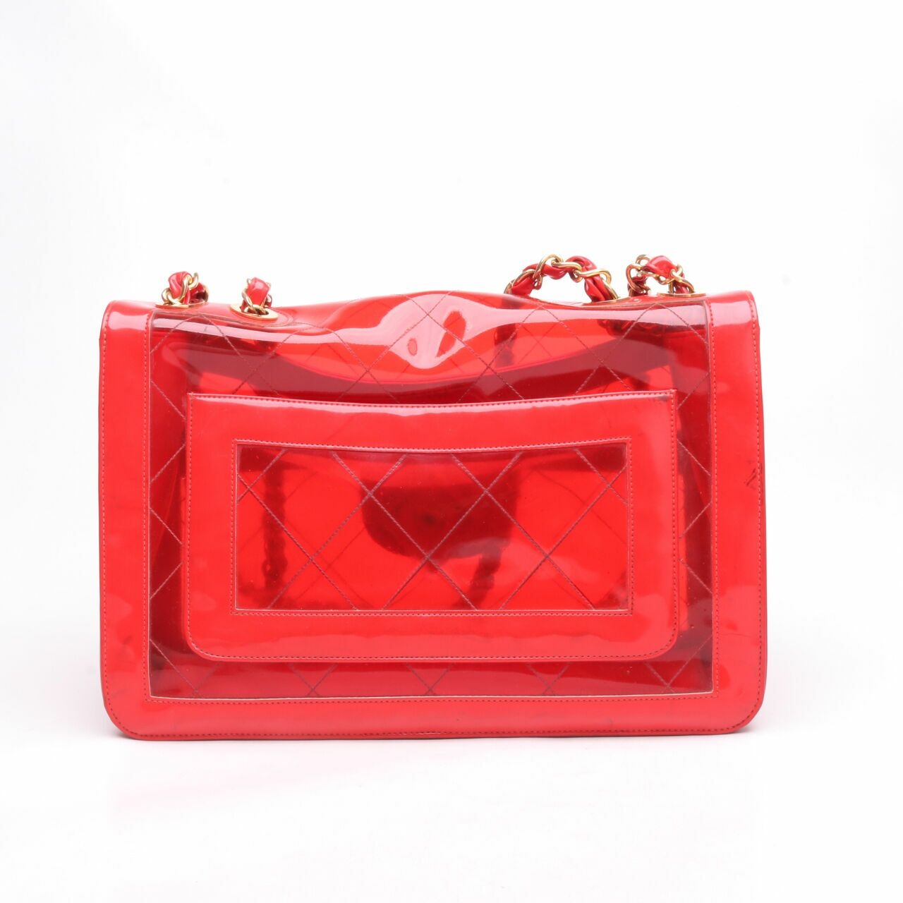 Chanel Vintage Flap PVC Transparent Red Shoulder Bag GHW