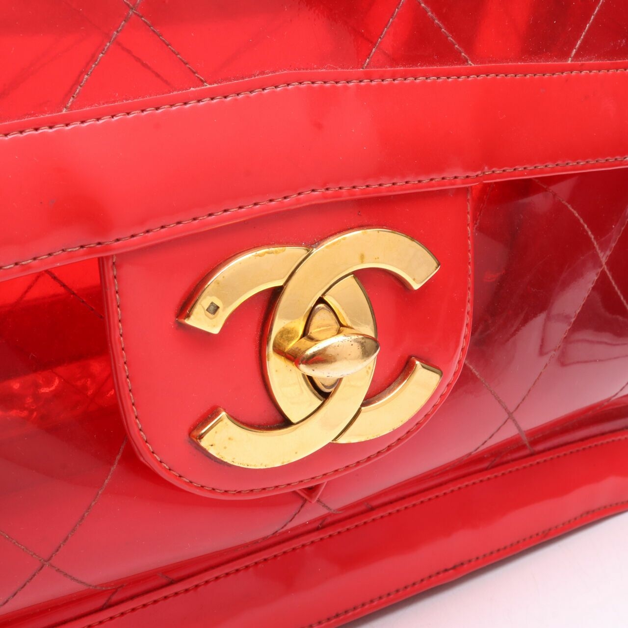 Chanel Vintage Flap PVC Transparent Red Shoulder Bag GHW