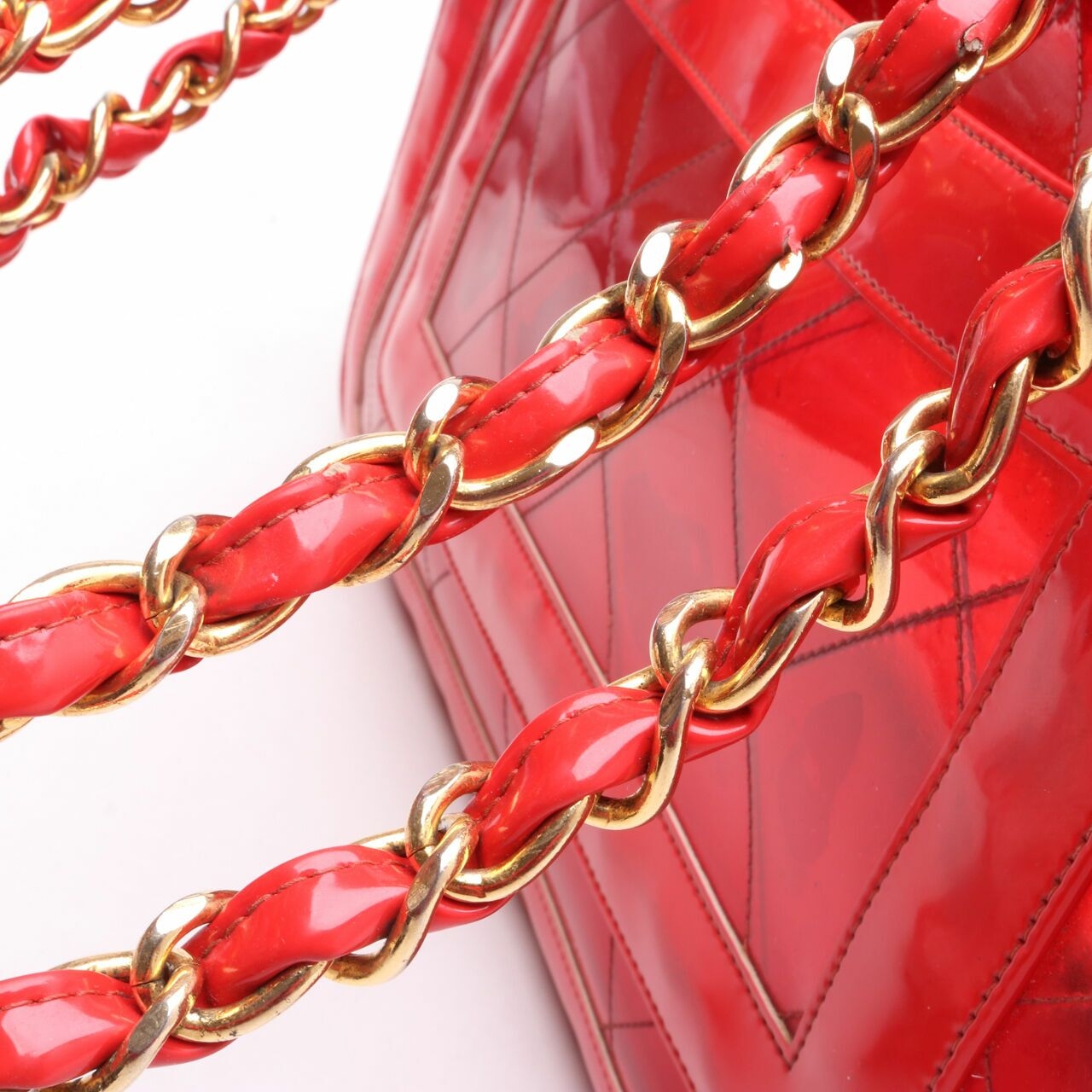 Chanel Vintage Flap PVC Transparent Red Shoulder Bag GHW