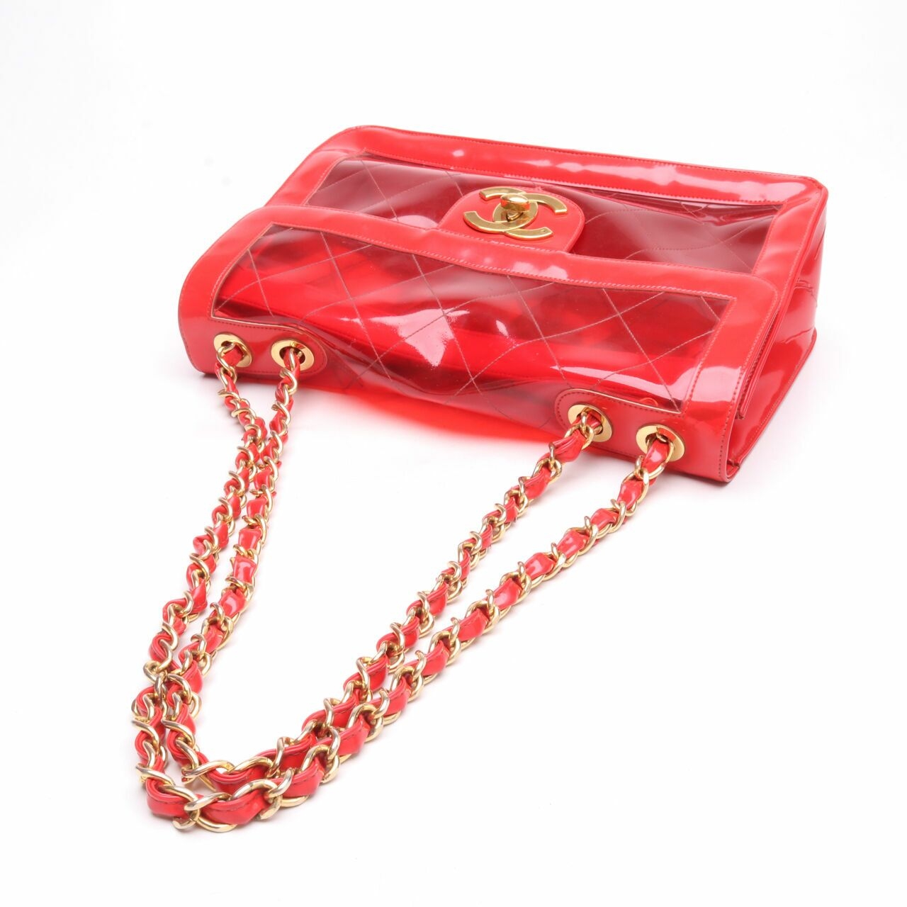 Chanel Vintage Flap PVC Transparent Red Shoulder Bag GHW