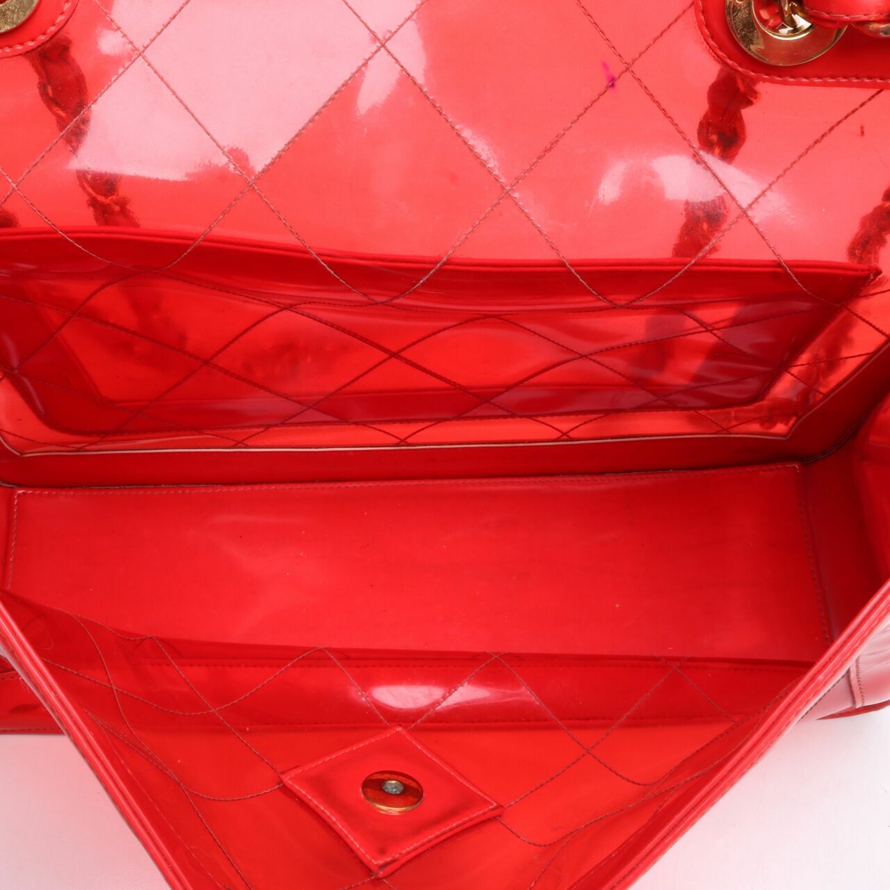 Chanel Vintage Flap PVC Transparent Red Shoulder Bag GHW