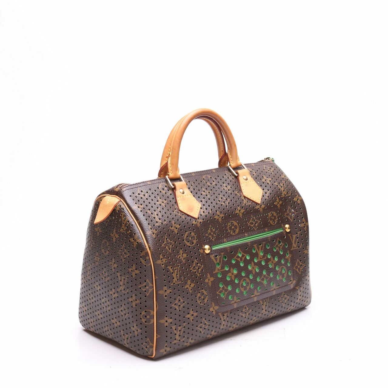 Louis Vuitton  Limited Edition Green Monogram Perforated Speedy 30 Hand Bag 