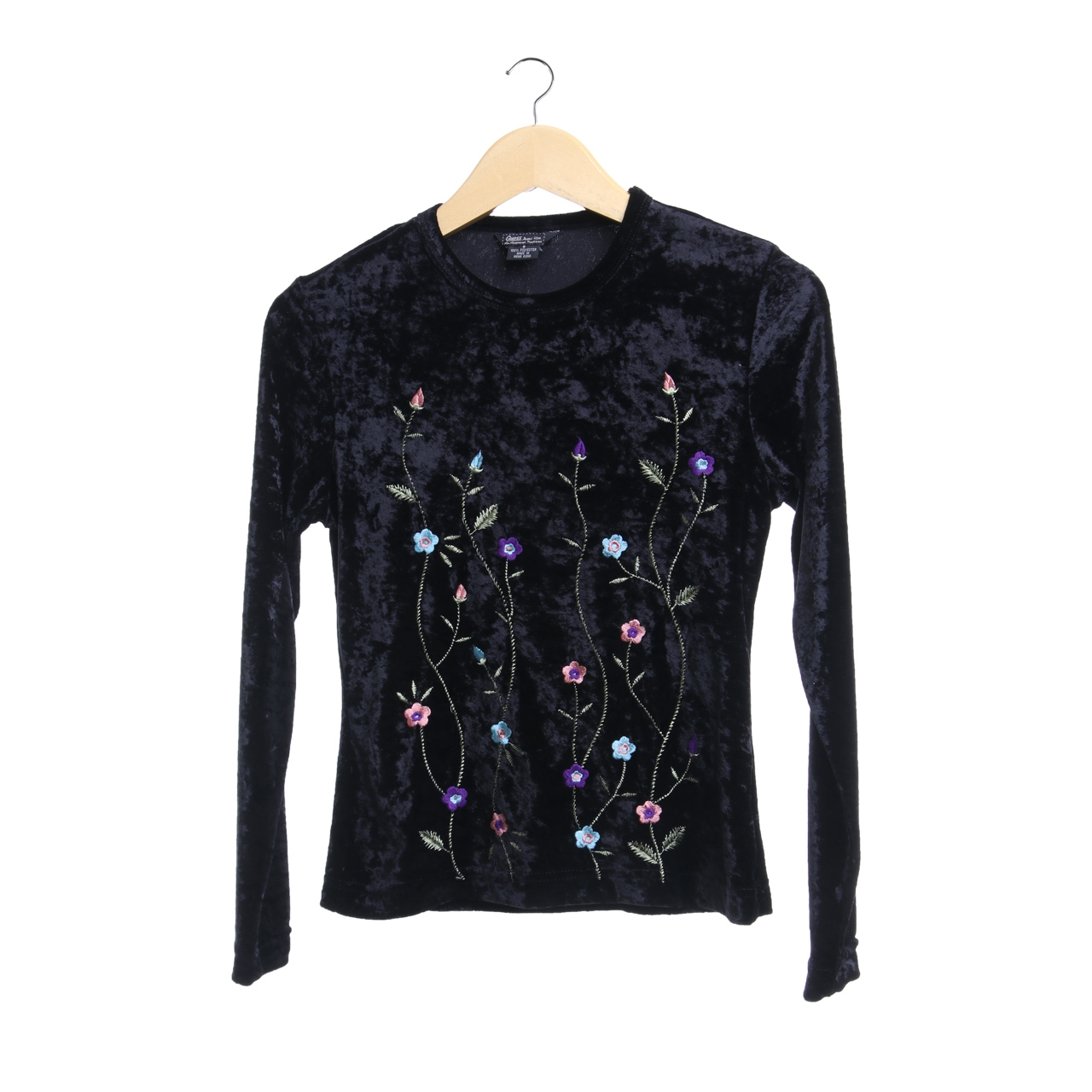 Guess Black Floral Velvet Blouse