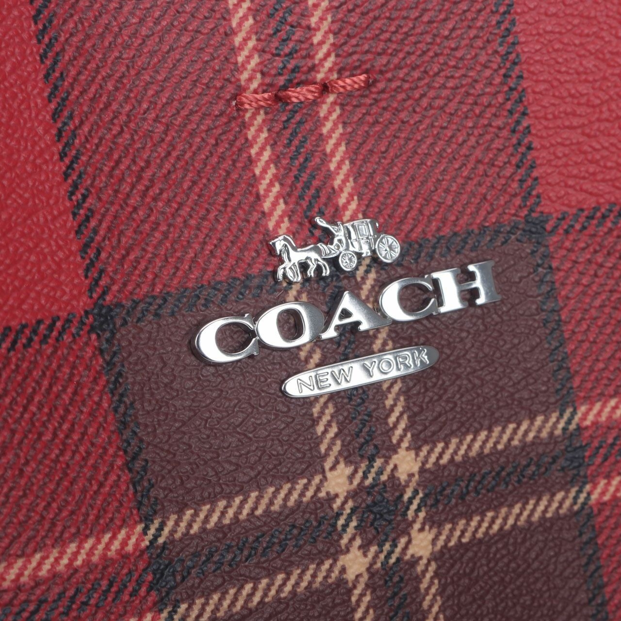 Coach CC877 Mollie Bucket Bag With Tartan Plaid Print Red Black Multi Shoulder Bag