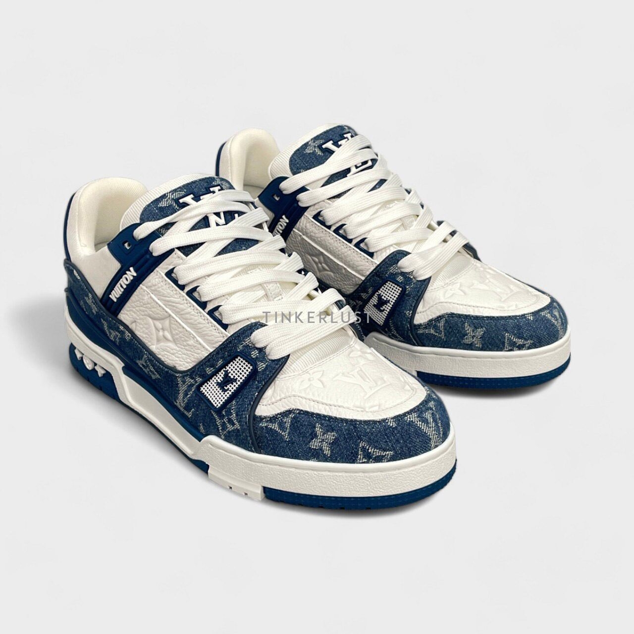 Louis Vuitton Trainer Low Top Leather & Denim White & Blue Sneakers