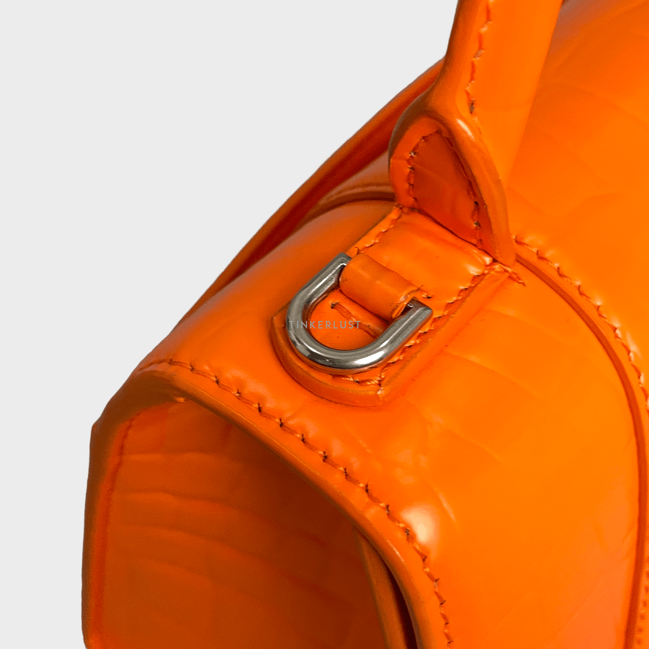 Balenciaga Small Hourglass Orange Croc Embossed Satchel Bag