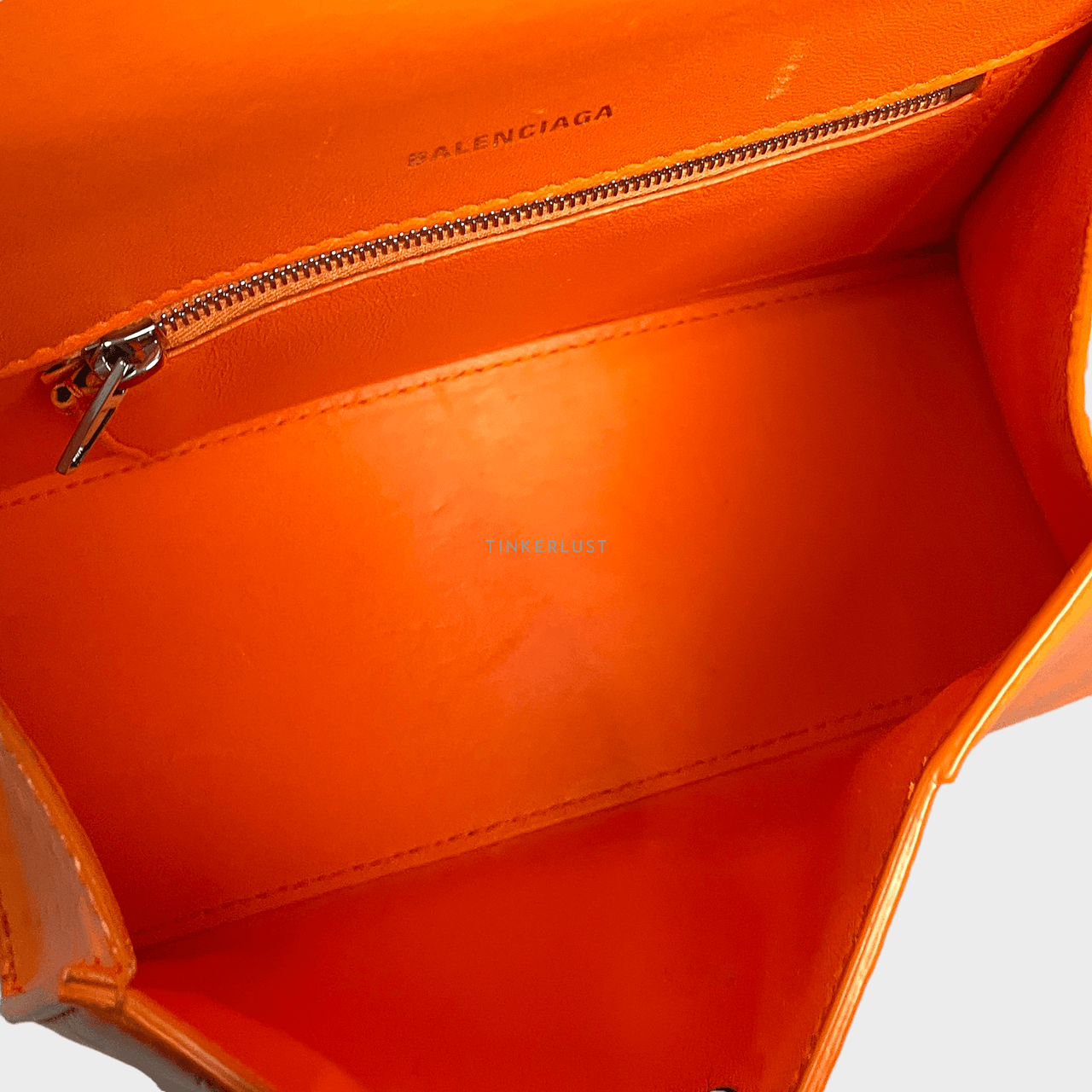 Balenciaga Small Hourglass Orange Croc Embossed Satchel Bag