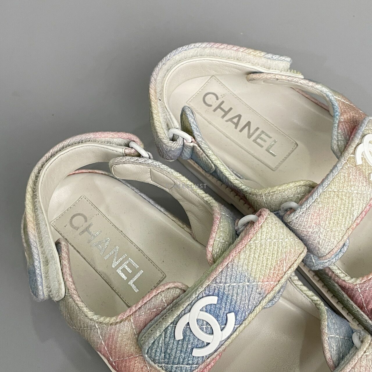Chanel Dad Sandals Multicolor Printed Fabric Quilted Sandals