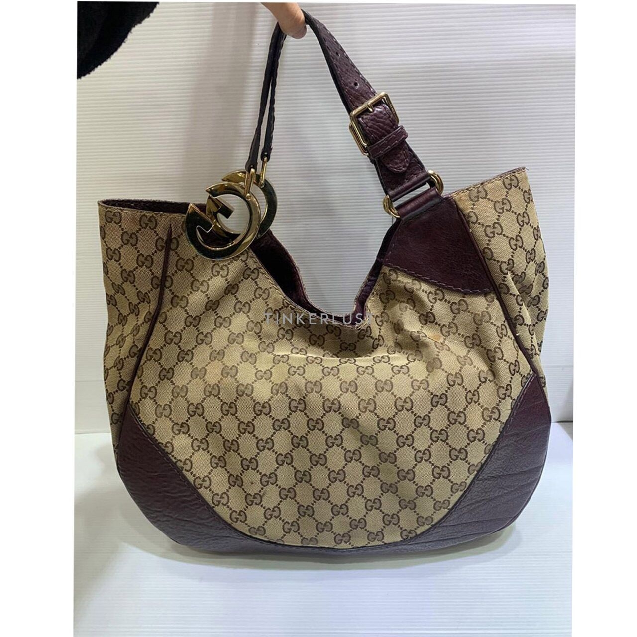 Gucci GG Charlotte Hobo Canvas Leather Brown Shoulder Bag