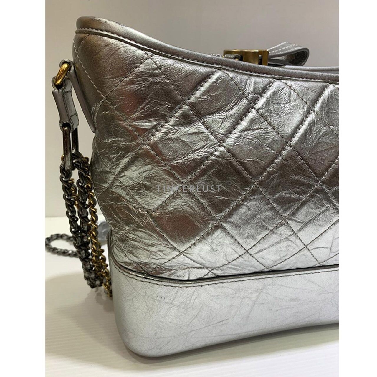 Chanel Gabrielle Medium Calfskin Silver Gold Tone #24 Shoulder Bag